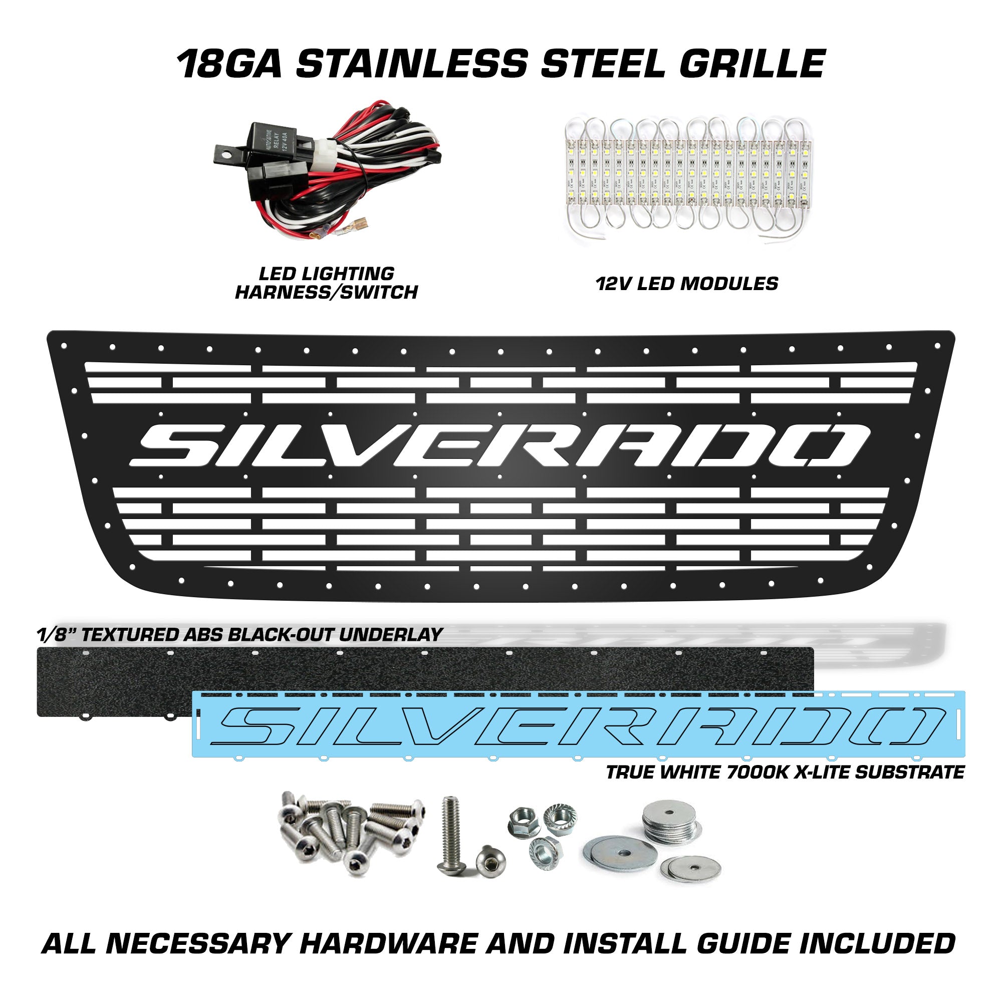300 INDUSTRIES Custom Laser Cut Steel Grille For Chevy Silverado 1500/2500 (2003-2007) – Satin Black