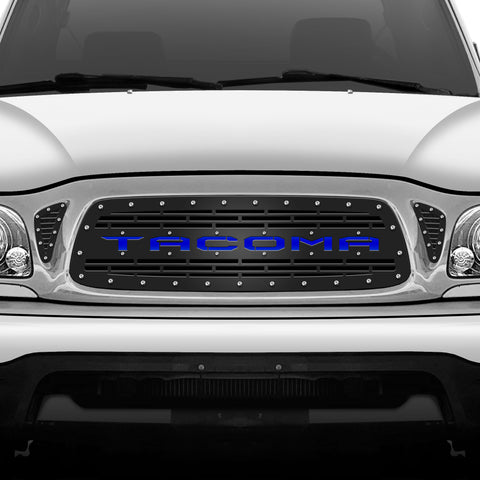 1 Piece Steel Grille for Toyota Tacoma 2001-2004 - TACOMA V2 w/ BLUE ACRYLIC UNDERLAY