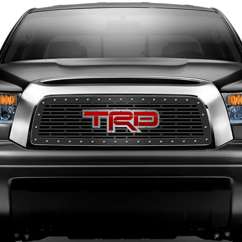 1 Piece Steel Grille for Toyota Tundra 2007-2009 - TRD w/ RED ACRYLIC UNDERLAY + SS Accent