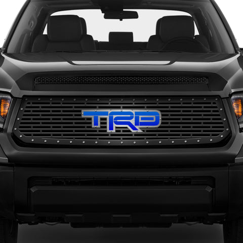 1 Piece Steel Grille for Toyota Tundra 2014-2017 - TRD w/ BLUE ACRYLIC UNDERLAY + SS Accent