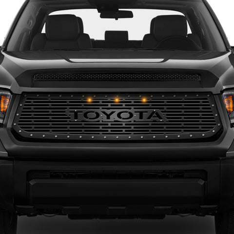 1 Piece Steel Grille for Toyota Tundra 2014-2017 - TOYOTA V1 w/ 3 AMBER RAPTOR LIGHTS