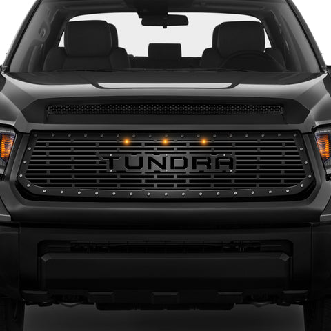 1 Piece Steel Grille for Toyota Tundra 2014-2017 - TUNDRA V1 w/ 3 AMBER RAPTOR LIGHTS