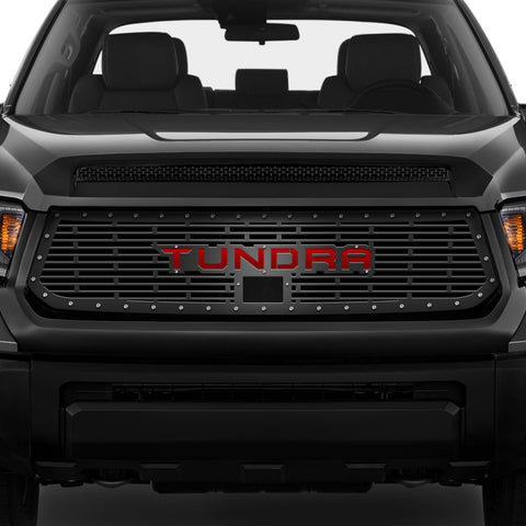 1 Piece Steel Grille for Toyota Tundra 2018-2021  Sport - TUNDRA V1 w/ RED ACRYLIC UNDERLAY