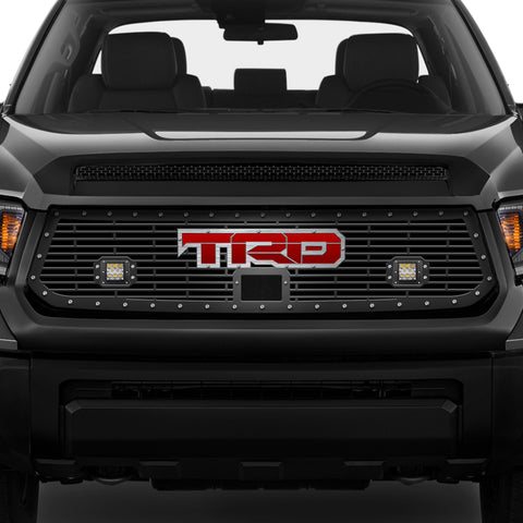 1 Piece Steel Grille for Toyota Tundra 2018-2021  Sport - TRD w/ TRD w/ RED ACRYLIC UNDERLAY + SS Accent + LED Light Pods