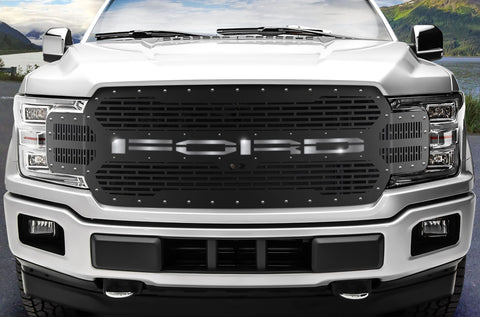1 Piece Steel Grille for Ford F150 2018-2020 - FORD with Stainless Steel UNDERLAY