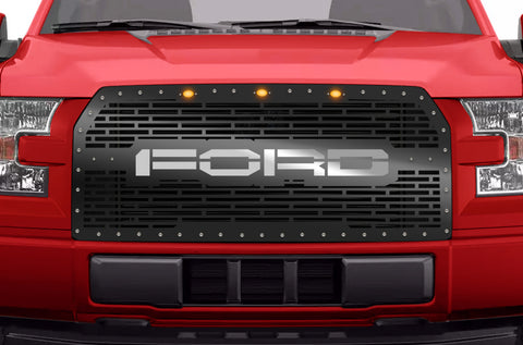 1 Piece Conversion Grille fits OEM Raptor Lights for Ford F150 2015-2017 - FORD w/ SS UNDERLAY