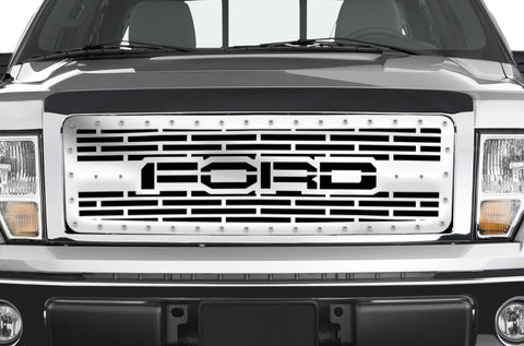 1 Piece Steel Grille for Ford F150 2009-2014 - FORD with STEEL FINISH