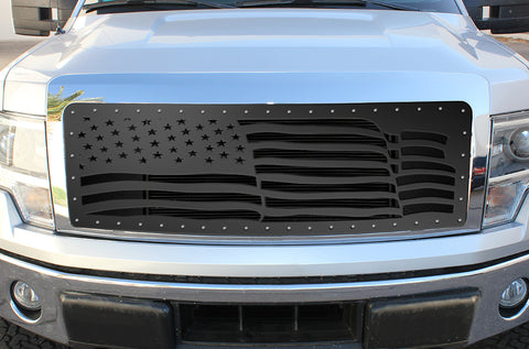 1 Piece Steel Grille for Ford F150 Lariat 2009-2012 - AMERICAN FLAG WAVE