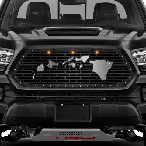 1 Piece Steel Grille for Toyota Tacoma 2016-2017 - HAWAII w/ STAINLESS STEEL + 3 AMBER RAPTOR LIGHTS