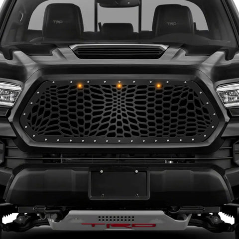 1 Piece Steel Grille for Toyota Tacoma 2016-2017 - MARINE CAMO w/ 3 AMBER RAPTOR LIGHTS