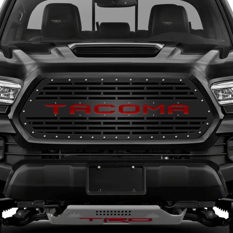 1 Piece Steel Grille for Toyota Tacoma 2016-2017 - TACOMA V2 w/ RED ACRYLIC UNDERLAY