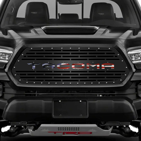 1 Piece Steel Grille for Toyota Tacoma 2016-2017 - TACOMA V2 w/ AMERICAN FLAG VINYL UNDERLAY