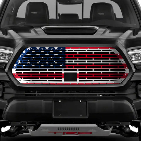 1 Piece Steel Pro Style Grille for Toyota Tacoma 2018-2023 - Printed USA Straight Flag