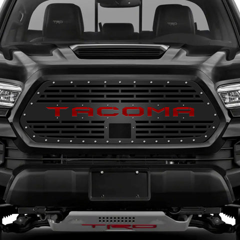 1 Piece Steel Pro Style Grille for Toyota Tacoma 2018-2023 - TACOMA V2 w/ RED ACRYLIC UNDERLAY