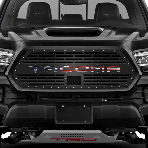 1 Piece Steel Pro Style Grille for Toyota Tacoma 2018-2023 - TACOMA V2 w/ AMERICAN FLAG VINYL UNDERLAY
