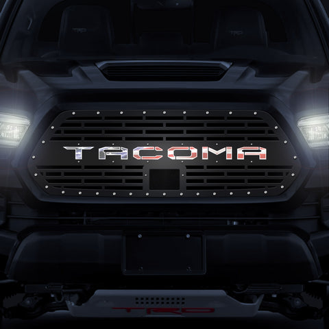 1 Piece LED X-Lite Steel Pro Style Grille for Toyota Tacoma 2018-2023 - TACOMA V2 w/ AMERICAN FLAG VINYL UNDERLAY
