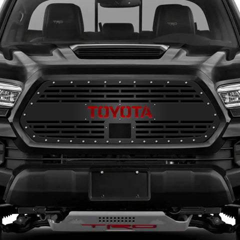 1 Piece Steel Pro Style Grille for Toyota Tacoma 2018-2023 - TOYOTA V2 w/ RED ACRYLIC UNDERLAY