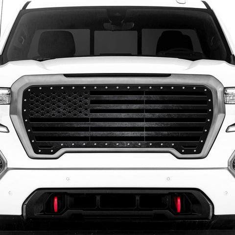 1 Piece Steel Grille for GMC Sierra 2019-2021 - Printed Distressed STRAIGHT AMERICAN FLAG