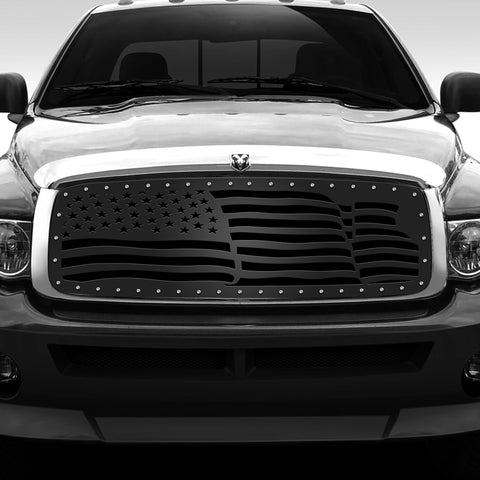 1 Piece Steel Grille for Dodge Ram 1500/2500/3500 2002-2005 - WAVY AMERICAN FLAG