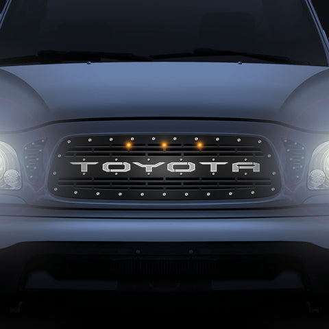 3 Piece LED X-Lite Steel Grille for Toyota Tacoma 2001-2004 - TOYOTA w/ 3 AMBER RAPTOR LIGHTS