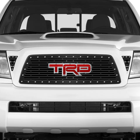3 Piece Steel Grille for Toyota Tacoma 2005-2011 - TRD w/ RED ACRYLIC UNDERLAY + SS Accent