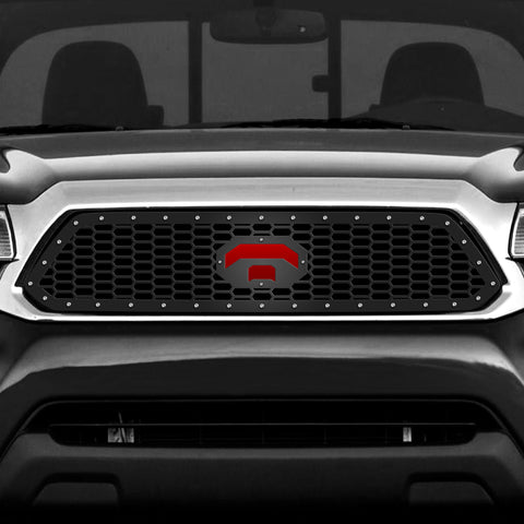 1 Piece Steel Grille for Toyota Tacoma 2012-2015 - TRD LOGO w/ RED ACRYLIC UNDERLAY