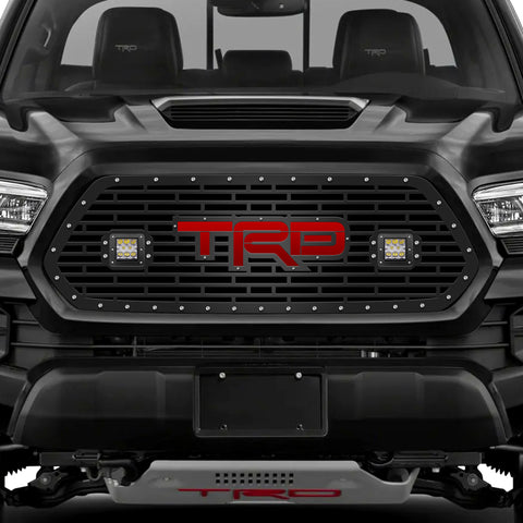 1 Piece Steel Grille for Toyota Tacoma 2016-2017 - TRD w/ RED ACRYLIC UNDERLAY + LED Light Pods