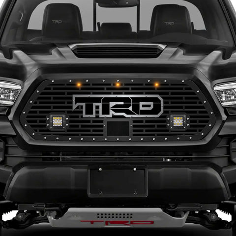 1 Piece Steel Pro Style Grille for Toyota Tacoma 2018-2022 - TRD w/ SS Accent + 3 AMBER RAPTOR LIGHTS + LED Light Pods
