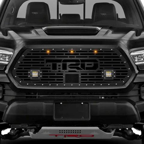 1 Piece Steel Pro Style Grille for Toyota Tacoma 2018-2022 - TRD w/ 3 AMBER RAPTOR LIGHTS + LED Light Pods