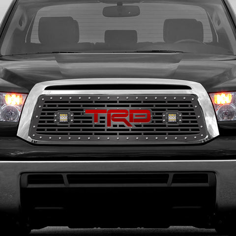 1 Piece Steel Grille for Toyota Tundra 2010-2013 - TRD w/ LED Light Pods + RED ACRYLIC UNDERLAY