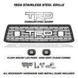 1 Piece Steel Grille for Toyota Tundra 2010-2013 - TRD w/ LED Light Pods + Stainless Steel Accent
