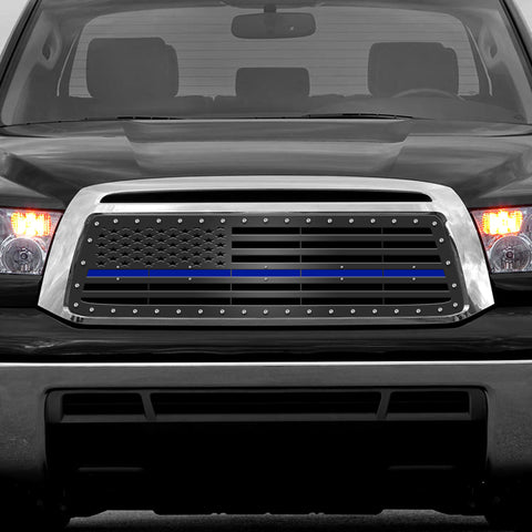 1 Piece Steel Grille for Toyota Tundra 2010-2013 - STRAIGHT AMERICAN FLAG w/ BLUE ACRYLIC UNDERLAY
