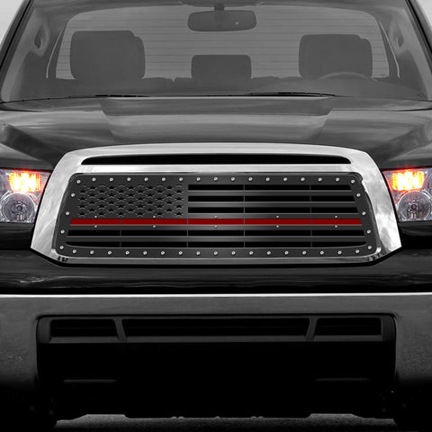 1 Piece Steel Grille for Toyota Tundra 2010-2013 - STRAIGHT AMERICAN FLAG w/ RED ACRYLIC UNDERLAY