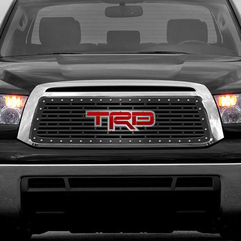1 Piece Steel Grille for Toyota Tundra 2010-2013 - TRD w/ RED ACRYLIC UNDERLAY + SS Accent
