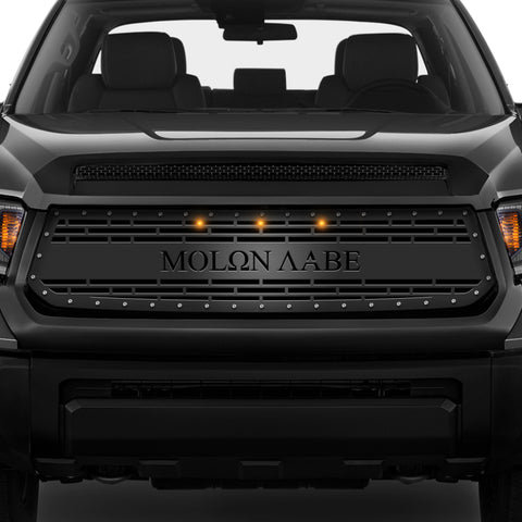 1 Piece Steel Grille for Toyota Tundra 2014-2017 - MOLON LABE w/ 3 AMBER RAPTOR LIGHTS