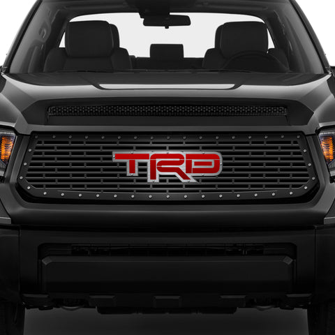 1 Piece Steel Grille for Toyota Tundra 2014-2017 - TRD w/ RED ACRYLIC UNDERLAY + SS Accent