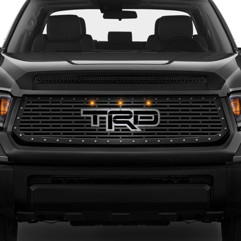1 Piece Steel Grille for Toyota Tundra 2014-2017 - TRD w/ SS Accent + 3 AMBER RAPTOR LIGHTS