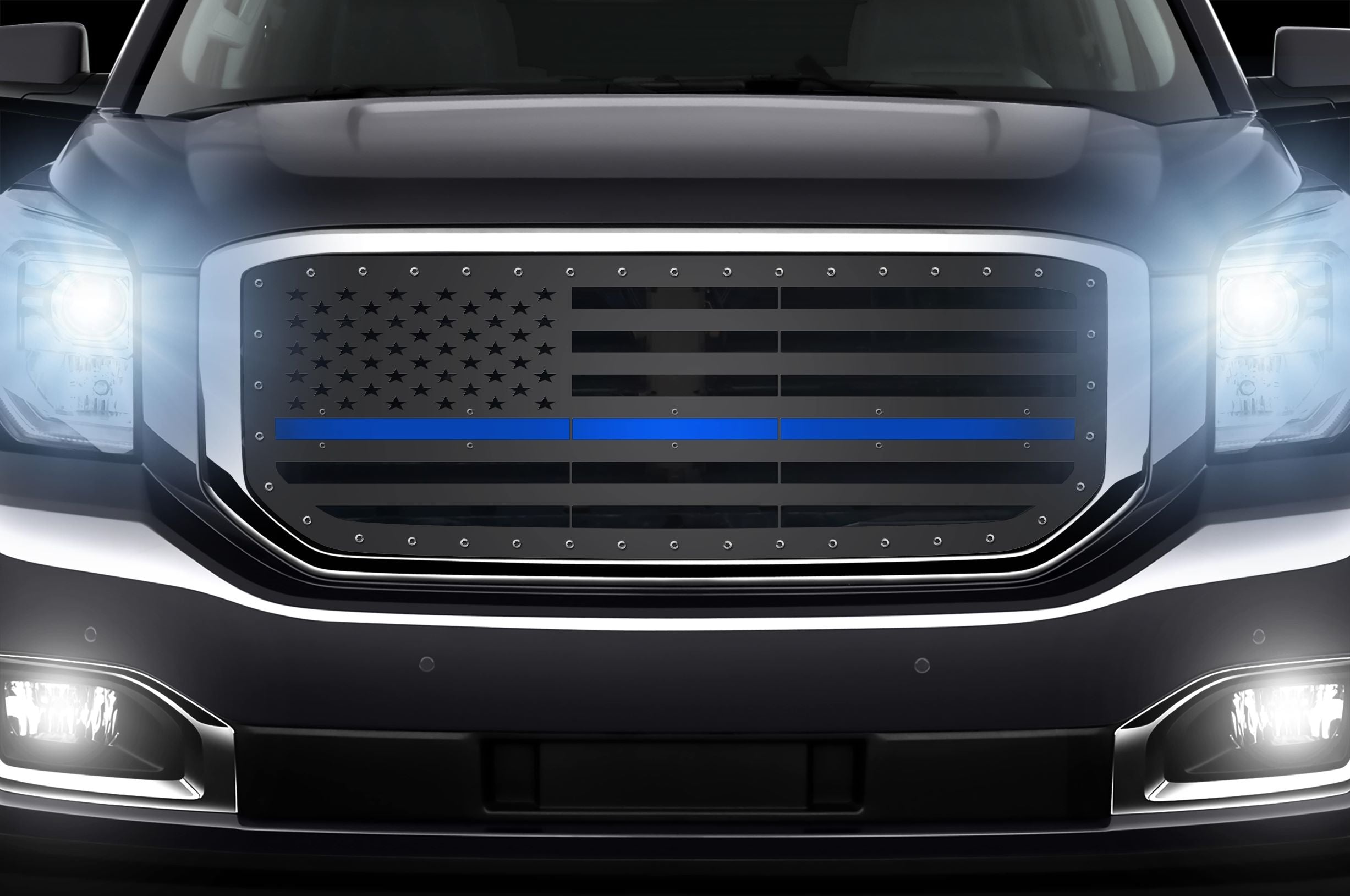 1 Piece Steel Grille for GMC Yukon Denali 2015-2020 -Thin Blue Line