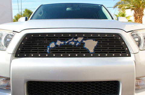 1 Piece Steel Grille for Toyota 4 Runner 2010-2013 - HAWAII SS WITH BLUE ACRYLIC