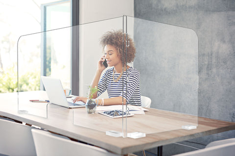 L-Shaped Desk 2-Sided Sneeze Guard Clear Protective Barrier