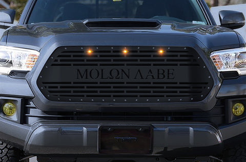1 Piece Steel Grille for Toyota Tacoma 2016-2017 - MOLON LABE w/ 3 AMBER RAPTOR LIGHTS