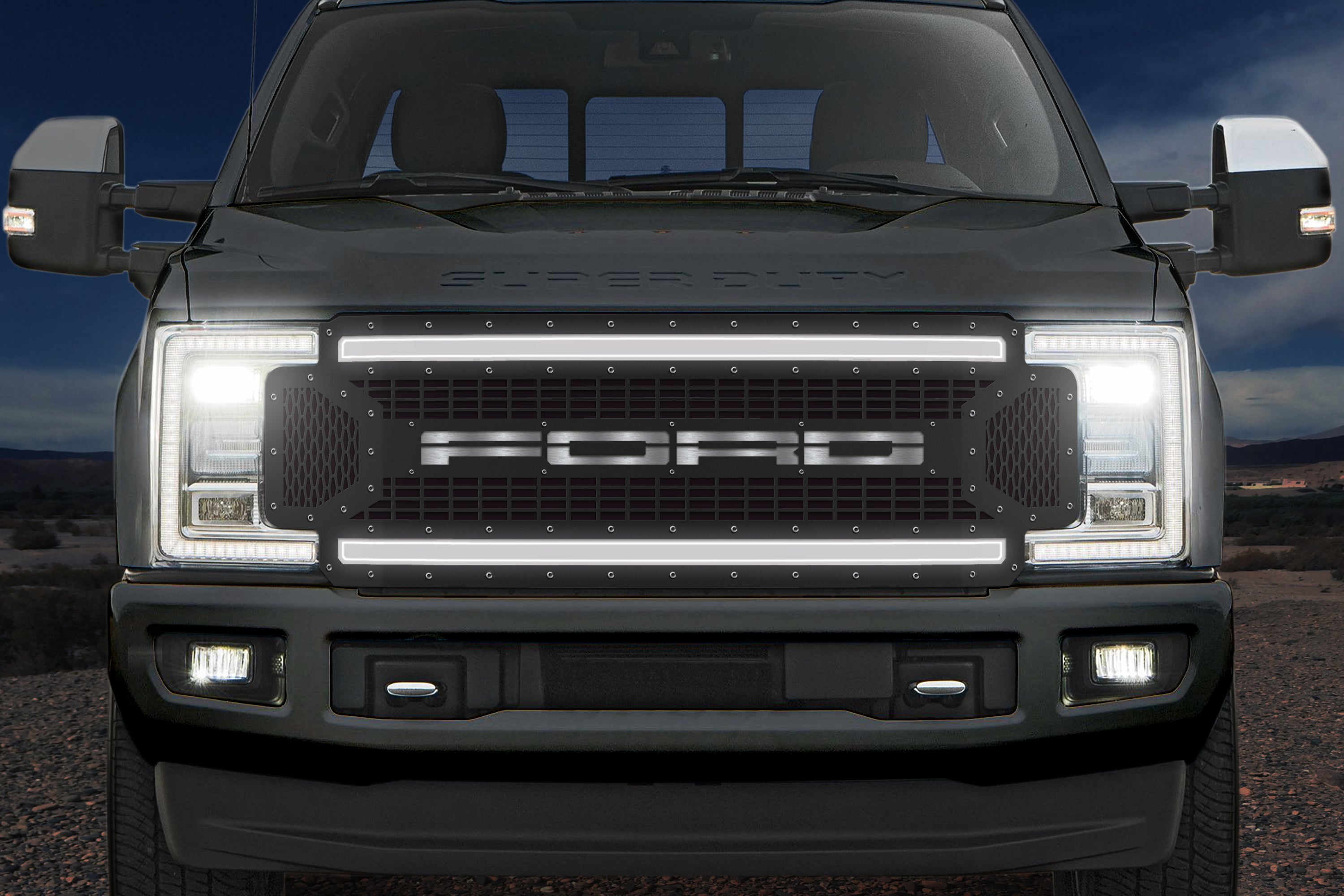 For 2017-2019 Ford F250 F350 Super Duty Raptor Style Front Grille Grill w/Lights For 2017-2019 Ford F250 F350 Super Duty Raptor Style Front Grille Grill w/Lights