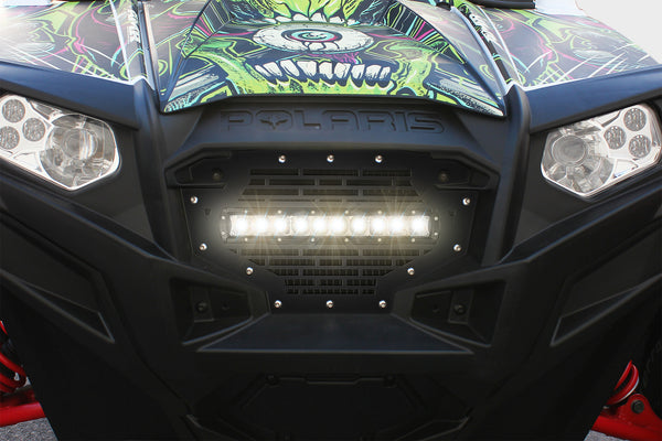 1 Piece Steel Grille for Polaris RZR 800/900 2011-2014 - BRICKS WITH LED LIGHT BAR