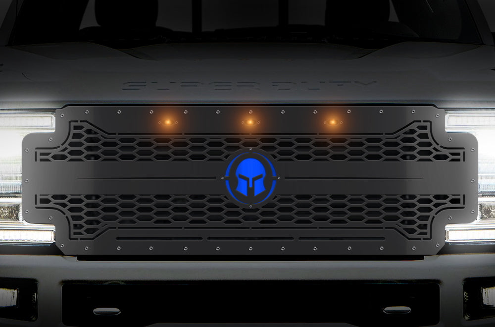 1 Piece Steel Grille for Ford SuperDuty F250/F350 2017-2019 | Spartan W/ underlay and Amber LEDs