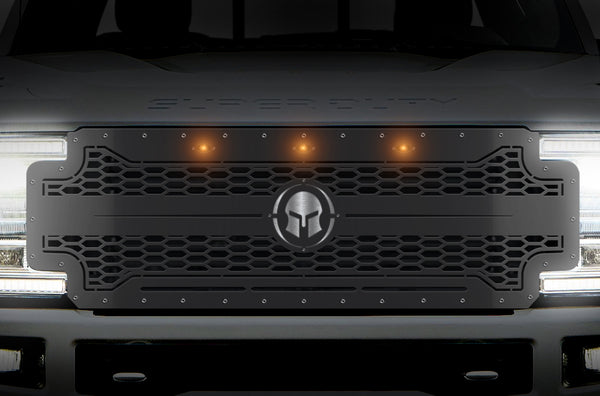 1 Piece Steel Grille for Ford SuperDuty F250/F350 2017-2019 | Spartan W/ underlay and Amber LEDs