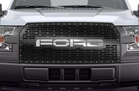 1 Piece Steel Grille for Ford F150 2015-2017 - FORD WITH STAINLESS STEEL UNDERLAY