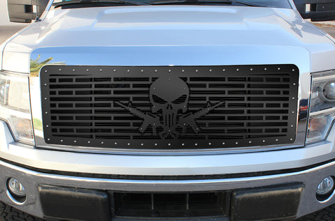 1 Piece Steel Grille for Ford F150 Lariat 2009-2012 - AR-15 SKULL