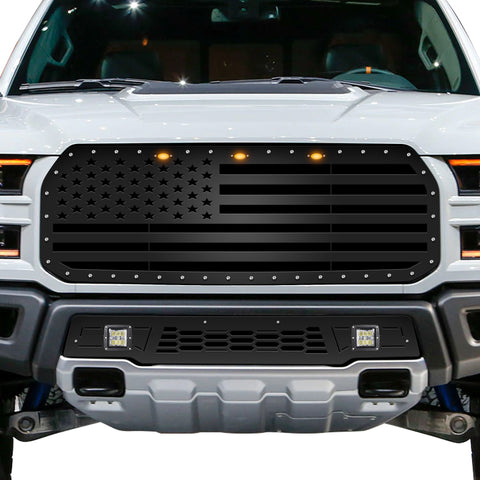 1 Piece Steel Grille for Ford Raptor SVT 2017-2020 - STRAIGHT AMERICAN FLAG