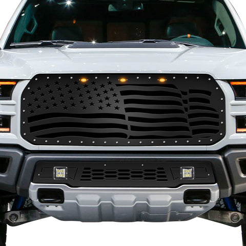 1 Piece Steel Grille for Ford Raptor SVT 2017-2020 - WAVY AMERICAN FLAG