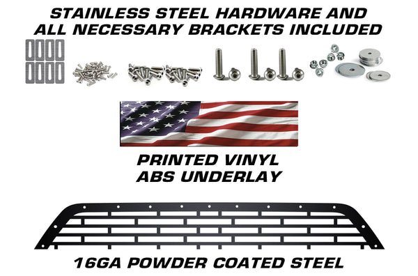1 Piece Steel Grille for Ford F150 2009-2014 - FORD w/ USA Flag UNDERLAY OVAL Background